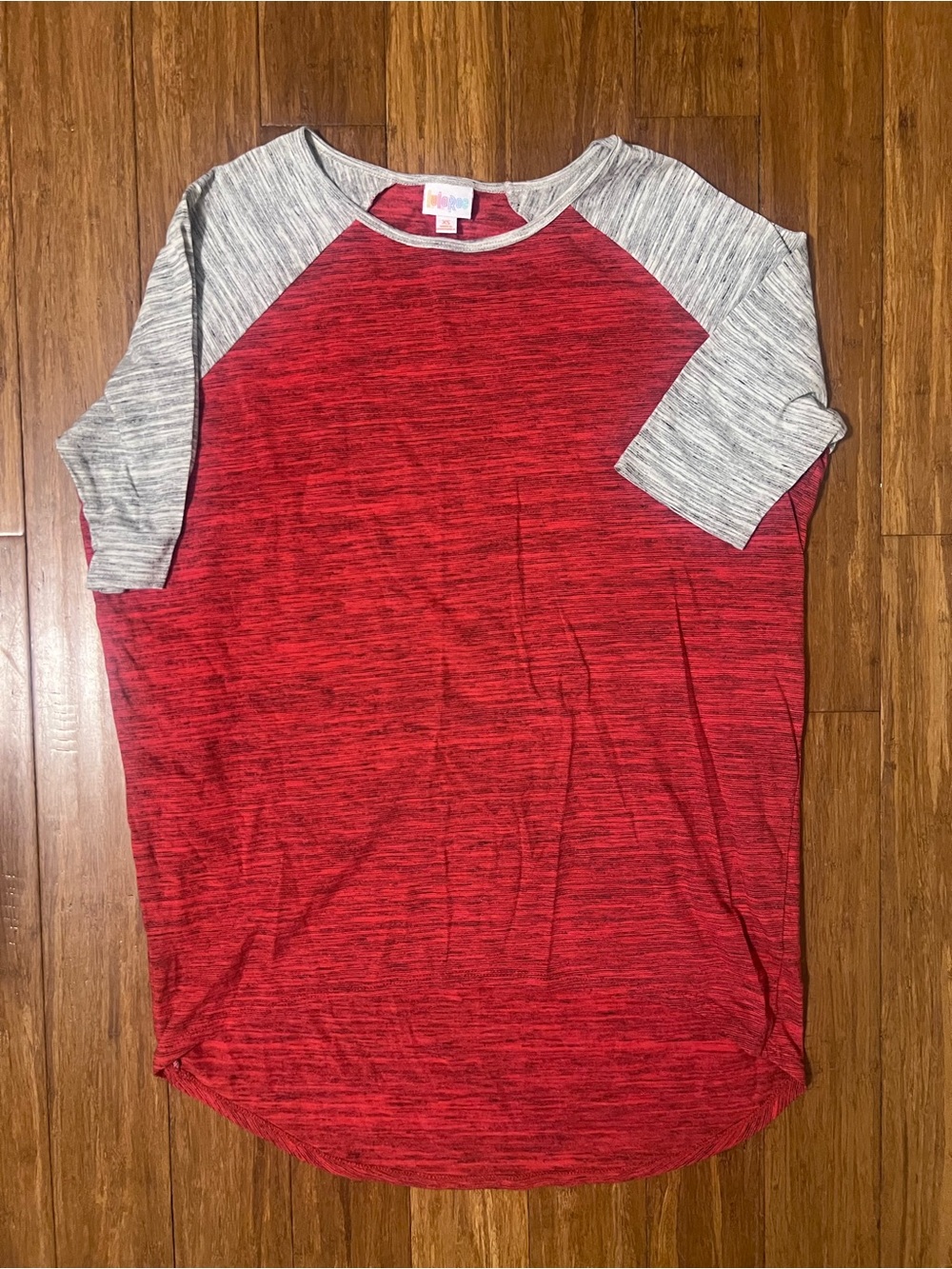 LuLaRoe Irma Red Heather Top with Gray Trim